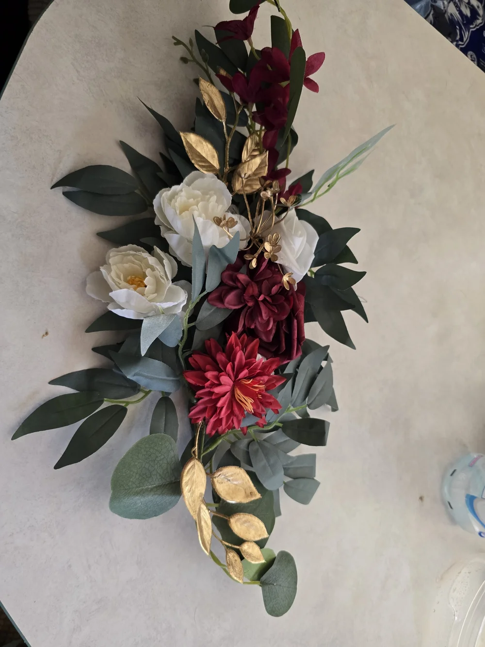 Handmade Floral Swag - Burgundy & Cream Wall Accent